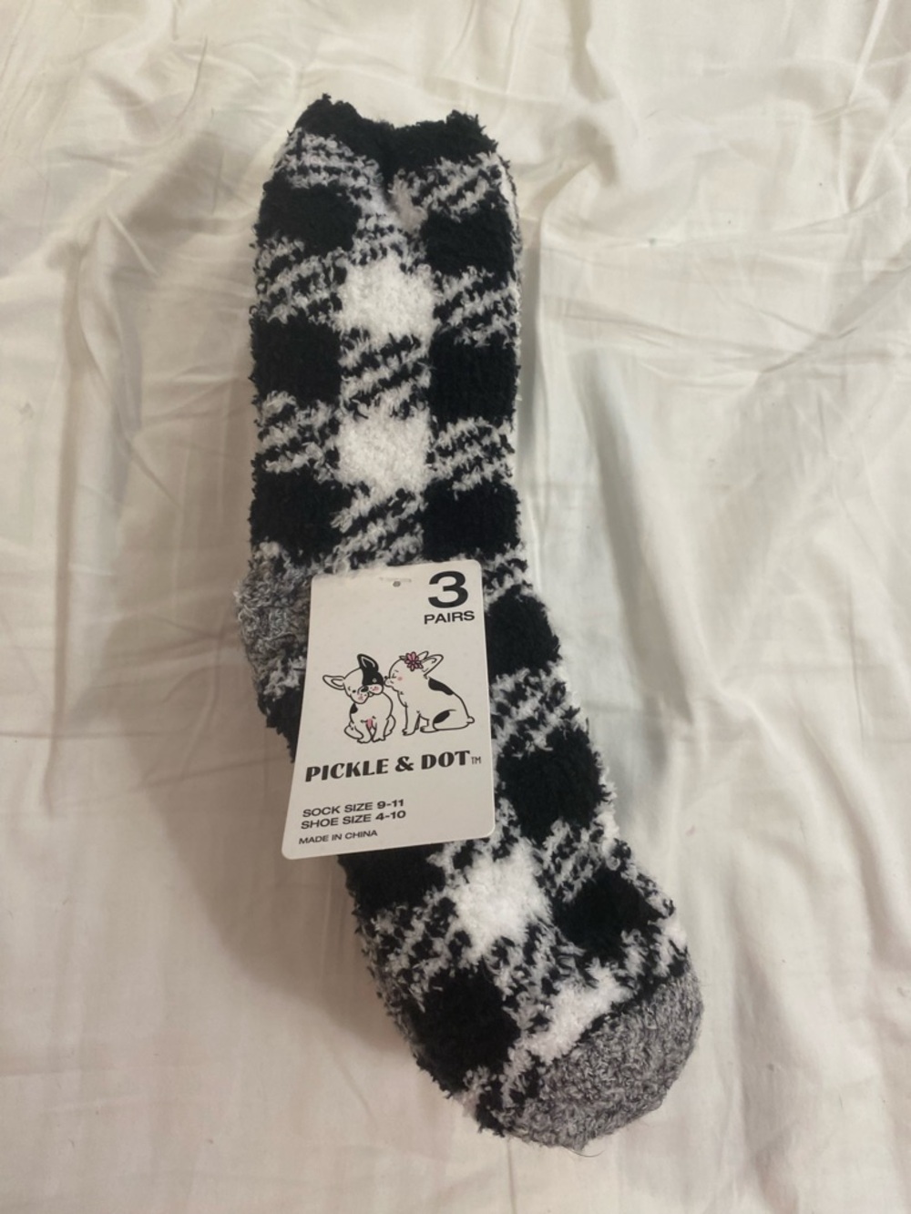 Black and White Cozy Fuzzy Socks - 3 Pairs